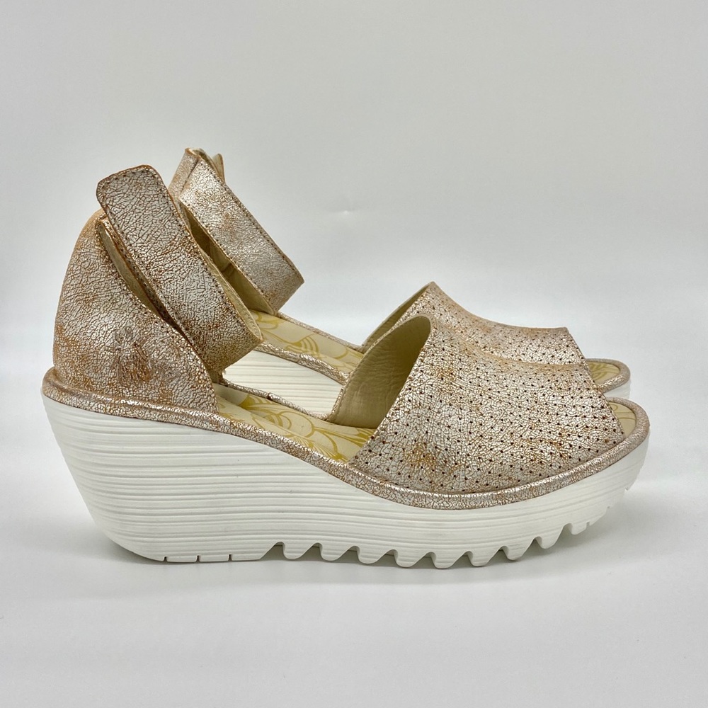 Gold Metallic Fly London Shoes